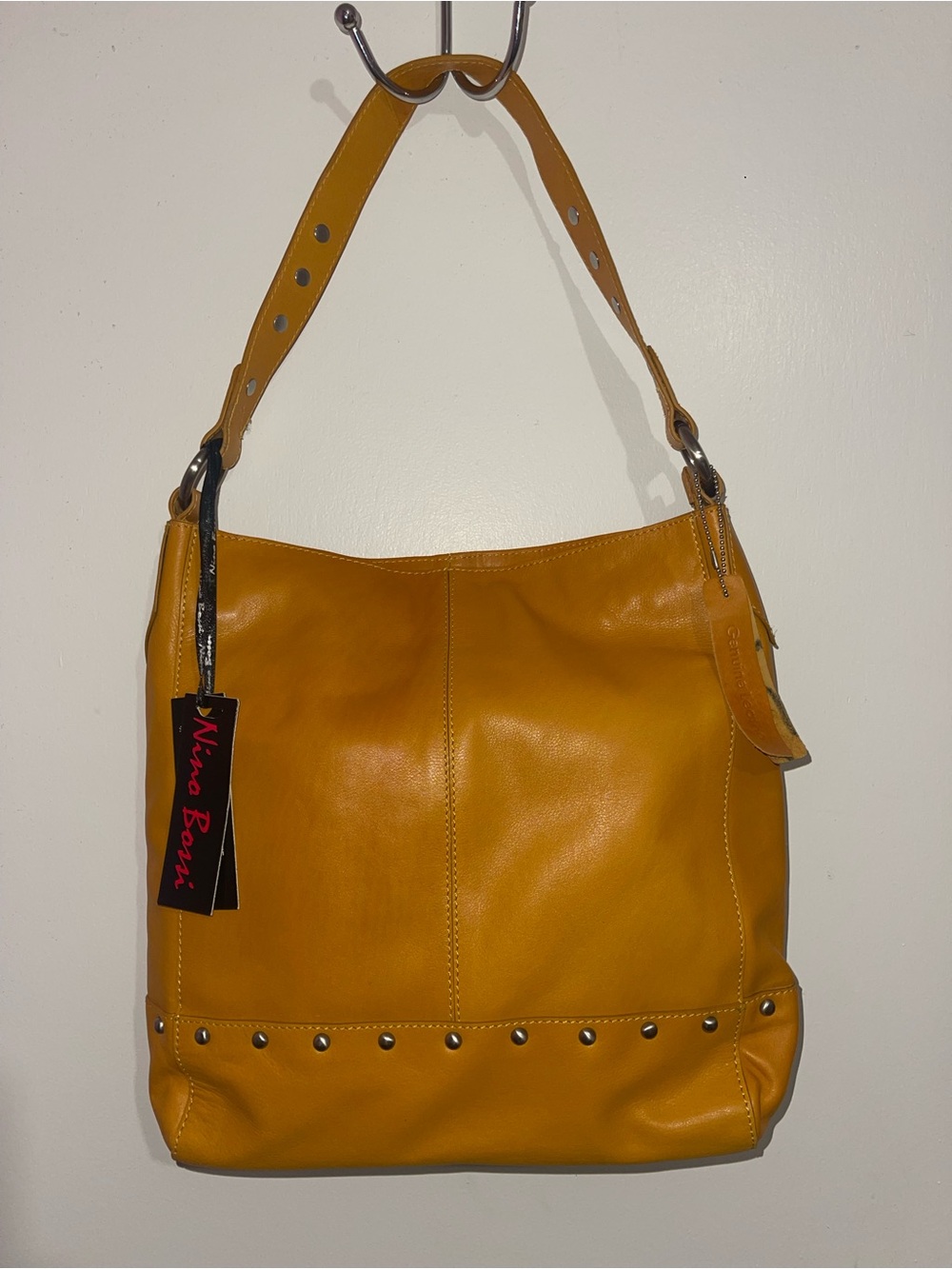 NWT Nino Bossi Mustard Yellow Leather Shoulder Hobo Bag
